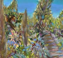 Dekon Dilavé bolgár festő: Színes kert. Olaj, vászon, jelzett, ajándékozási plakettel. 40x30 cm