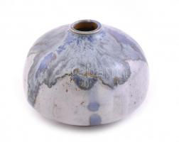 Kék mázas retró mini váza, jelzett, alján kis lepattanás, m: 6 cm