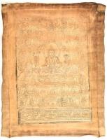 Antik keleti vászon, harcos Tara, fanyomat, vászon, korának megfelelő sérülésekkel, XIX. sz. vége, 58x77cm