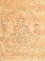 Antik keleti vászon, harcos Tara, fanyomat, vászon, korának megfelelő sérülésekkel, XIX. sz. vége, 5...