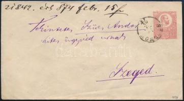 1874 5kr díjjegyes boríték "SOPRON"