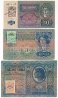 1912. 100K 1208 16501 hamis(?) montenegrói bélyeggel és felülbélyegzéssel + 1913. 20K 2262 270367 hamis(?) montenegrói bélyeggel és felülbélyegzéssel + 1915. 10K 1216 992526 hamis(?) montenegrói bélyeggel és felülbélyegzéssel T:III egyik nagyobb beszakadással