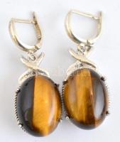 Ezüst(Ag) tigrisszemes fülbevalópár, jelzett, h: 3 cm, bruttó: 8,95 g
