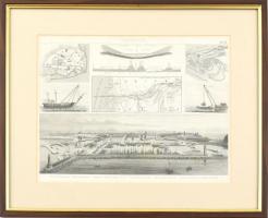 cca. 1870 Seewesen (Tengeri utak), Brockhaus in Leipzig (Lipcse). Lent a marseille-i kikötő látható. Acélmetszet, papír. Üvegezett műanyag keretben. Foltos. / Steel engraving, framed, 21,4 x 29,5 cm