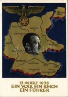 1938 März 13. Ein Volk, ein Reich, ein Führer! / Adolf Hitler, NSDAP German Nazi Party propaganda, map, swastika. 6 Ga. s: Professor Richard Klein + Am 10. April dem Führer Dein Ja So. Stpl. (EB)