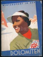 cca 1930 Wintersport in den Dolomiten utazási prospektus, német nyelven, kisebb gyűrődésekkel