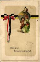 1915 Gesegnete Neujahrswünsche! / WWI German and Austro-Hungarian K.u.K. military art postcard, New Year greeting, patriotic propaganda (fl)