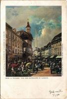 1900 Ljubljana, Laibach; Vor dem Rathause in Laibach / town hall, market. Druck u. Verlag v. Kleinmayr & Bamberg. Künstlerkarte Nr. 5. (EK)