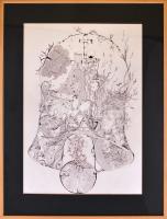 Csontos Veronika (-): Szürrealizmus. Tus, papír, üvegezett keretben, jelzett. 59x41 cm