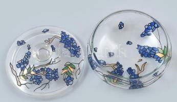 Nagy méretű tordai kristály bonbonier, festett, fedelén, az illeszkedésnél apró csorba, funkcióját n...