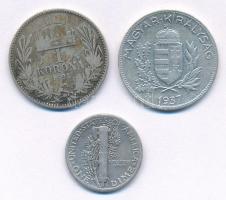 1895KB 1K Ag "Ferenc József" + 1937. 1P Ag + Amerikai Egyesült Államok 1943. 1d Ag T:2-,3 ...