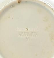 Apátfalva jelzett népi tányér, Katicza névvel, kézzel festett cserép, kopott, mázrepedésekkel, d:22c...