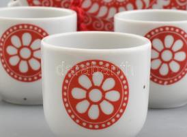 Hollóházi pálinkás készlez dobozban, 5 db kupicával, matricás porcelán, jelzett, hibátlan