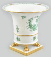 Herendi zöld indiai kosaras, oroszlán körmös váza, kézzel festett porcelán, jelzett, kopásnyomokkal, m:19,5cm