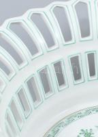 Herendi zöld indiai kosár mintás, áttört óriás porcelán kínálótál. Kézzel festett, jelzett, ragaszto...