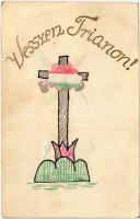1940 Vesszen Trianon! Saját kézzel készített irredenta képeslap / Hungarian hand-made irredenta postcard (fa)