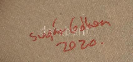 Sugár Gábor (1976-): Cica. Akril, foamix, vászon, jelzett, hátoldalán autográf felirattal és a művés...