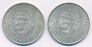 1947. 5Ft Ag "Kossuth" (2x) T:1-,2 Adamo F8.1