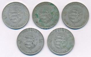 1947. 5Ft Ag "Kossuth" (5x) T:2,2- patina Adamo F8.1