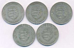 1947. 5Ft Ag "Kossuth" (5x) T:2,2- patina Adamo F8.1
