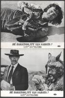 cca 1969 ,,Hé barátom, itt van Sabata - a sátáni mosolyú idegen című olasz film jelenetei és szereplői (köztük Lee Van Cleef (1925-1989)), 13 db vintage produkciós filmfotó, ezüst zselatinos fotópapíron, a használatból eredő (esetleges) kisebb hibákkal, 18x24 cm