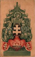 1942 Karácsonya Harcoló honvédeinké és hozzátartozóiké; levente szimbólumokkal, hajtható lap / WWII Hungarian military Christmas greeting with paramilitary youth organisation's symbols (non PC) (EB)