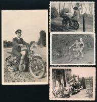 cca 1940-1955 4 db motorkerékpárosokat ábrázoló fotó, közte két feliratozott, 9x6 cm és 14x8,5 cm