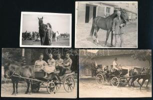 cca 1940-1960 4 db lovakat, lovaskocsikat ábrázoló fotó, 9x6 cm és 14x9 cm között