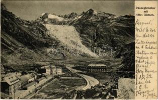 1906 Gletsch, Rhonegletscher mit Hotel Gletsch (fl)