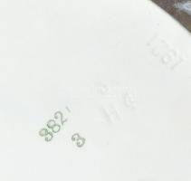 Szecessziós, fajansz betétes, fém peremes tálca, jelzés nélkül, kopásnyomokkal, 1910 körül, d: 38 cm