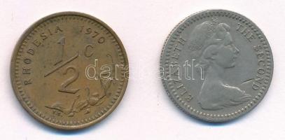 Rodézia 1964. 6p/5c Cu-Ni II. Erzsébet + 1970. 1/2c Br T:2-,3 Rhodesia 1964. 6 Pence / 5 Cents Cu-Ni Elizabeth II + 1970. 1/2 Cent Br C:VF,F Krause KM#1, KM#9