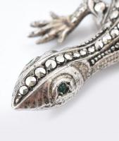 Ezüst (Ag) markazitos gyík bross, markazit hiány, jelzett, h: 8,5cm, bruttó: 11g