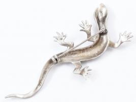 Ezüst (Ag) markazitos gyík bross, markazit hiány, jelzett, h: 8,5cm, bruttó: 11g