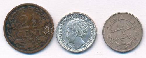 Holland Kelet-India 1/4G Ag + Curacao 1948. 2 1/2c Br + 1/4G Ag T:1--3 Netherlands Indie 1/4 Gulden Ag + Curacao 1948. 2 1/2 Cent Br + 1/4 Gulden Ag C:AU-F