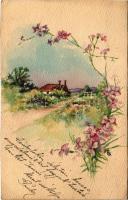 1901 Kézzel rajzolt és festett egyedi művészlap / hand-drawn and hand-made art postcard (vágott / cut)