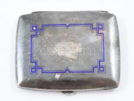 Ezüst (Ag) zománc berakásos, monogramos cigarettatárca, jelzett, nettó: 112g, 7x9cm