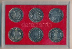 Brit Birodalom 1981. Lady Diana és Károly esküvőjére kiadott 6xklf Cu-Ni forgalmi emlékérme dísztokban, közte Mauritius, Gibraltár, Guenrsey T:1,1- British Empire 1981. 6xdiff Cu-Ni commemmorative coins for the weddign of Lady Diana and Prince Charles, in case, with Mauritius, Gibraltar, Guernsey C:UNC,AU