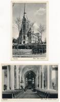 Topolya, Bácstopolya, Backa Topola; Római katolikus templom és belső / church, interior - 2 db régi képeslap / 2 pre-1945 postcards