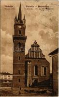 1940 Beszterce, Bistritz, Bistrita; Evangélikus ágostai hitvallású templom / church + 1940 Beszterce visszatért So. Stpl