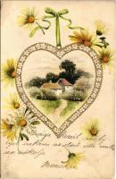 1900 Litho greeting card with flowers (EK)