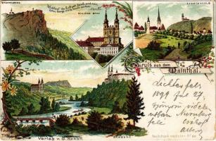 1899 (Vorläufer) Maintal, Lichtenfels, Schloss Banz, Staffelberg. Verlag v. G. Kokoff Art Nouveau, floral, litho (EK)