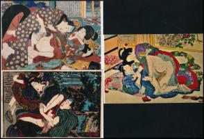 cca 1800-as évek, japán erotikus illusztrációk fotómásolata, 5 db mai nagyítás egy műgyűjtő hagyatékából, 10x15 cm