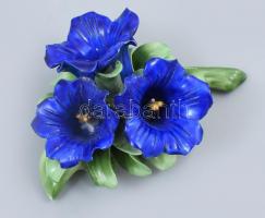 Kék porcelán virág, jelzett, 10x7cm, apró lepattanásokkal
