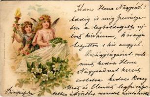 1899 (Vorläufer) Children art postcard, angels. Wezel & Naumann litho (EB)