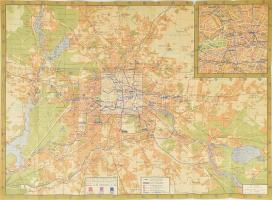 1936 Berliner Verkehrs-Aktiengesellschaft, Liniennetz, Mit Angabe der Verkehrs-verbindungen den Olympia-kampfstätten / Berlin közlekedési hálózatának térképe, az olimpiai helyszínek feltüntetésével. Hajtva, néhány kisebb szakadással, 77x57 cm