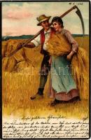 1902 Lady art postcard, romantic couple, folklore. litho (EK)
