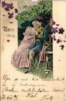1900 Anno 1813 / Lady art postcard, romantic couple (b)