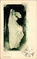 1899 (Vorläufer) Lady art postcard. Klein V. Floral, litho (EK)