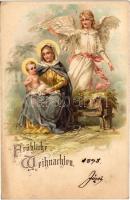 1898 (Vorläufer) Fröhliche Weihnachten / Christmas greeting art postcard with Mary and Baby Jesus. litho (fl)