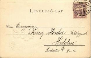 1900 Sok szerencsét az új esztendőre! / New Year greeting art postcard with clovers. Emb. litho